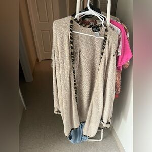 Kloos Beige Cardigan with Animal Print Trim